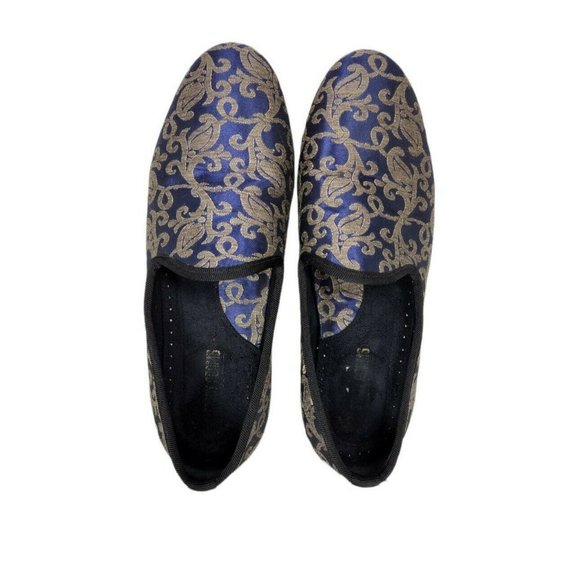 Stacy Adams Venice Blue Gold Jacquard Damask Smoking Slipper Loafer Men'… - Picture 6 of 10